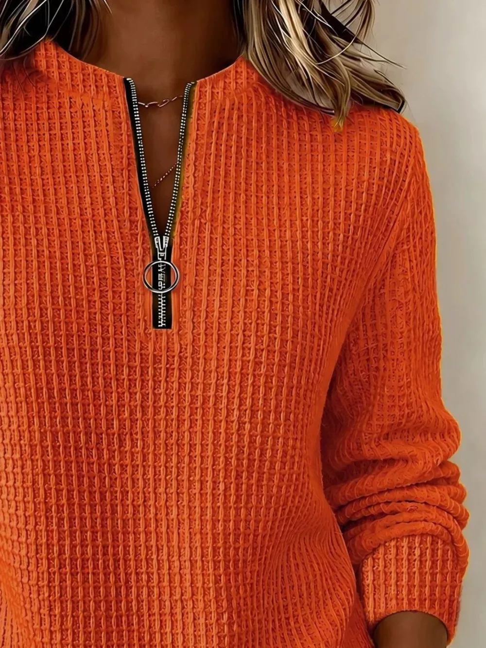 Full Size  Quarter-Zip Waffle Knit Sweatshirt Plus Size, image 11