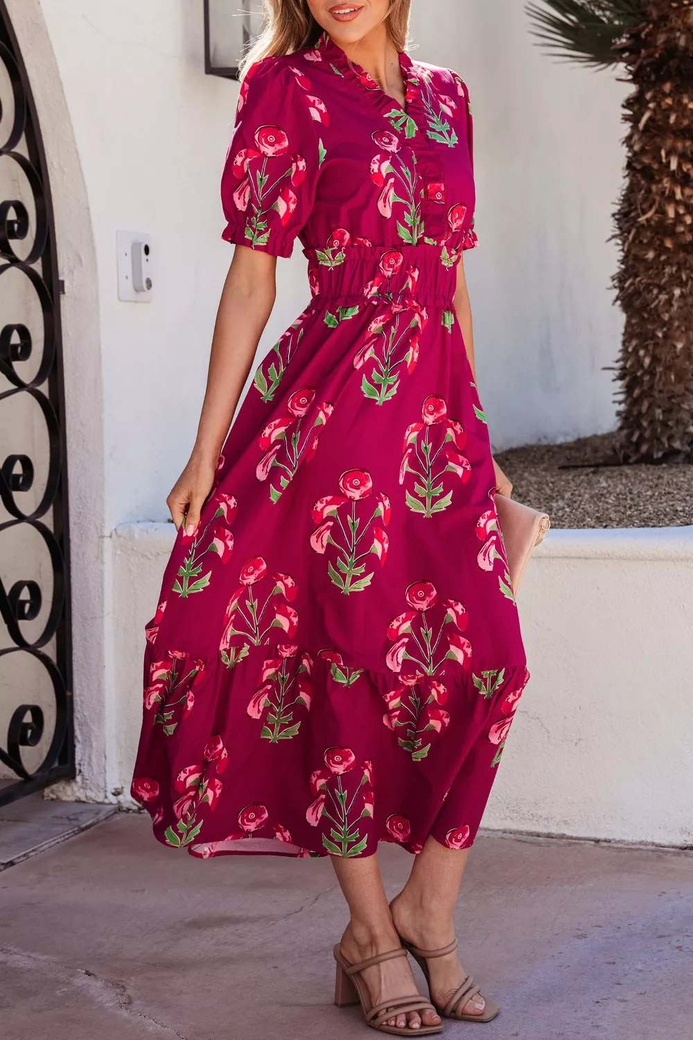 Floral Print Short Sleeve Midi Dress, image 2