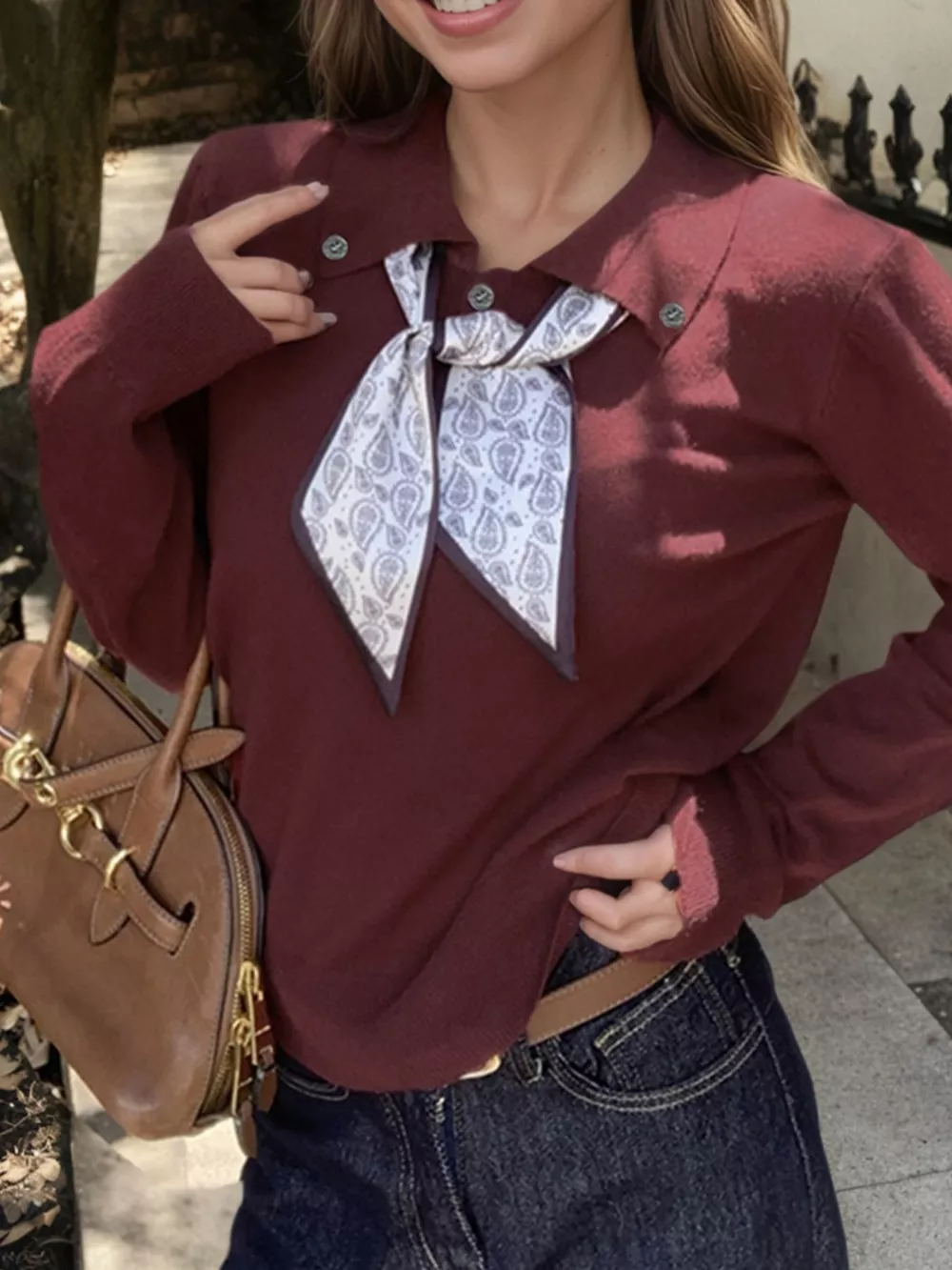 Scarf-Accented Long Sleeve Sweater, image 9
