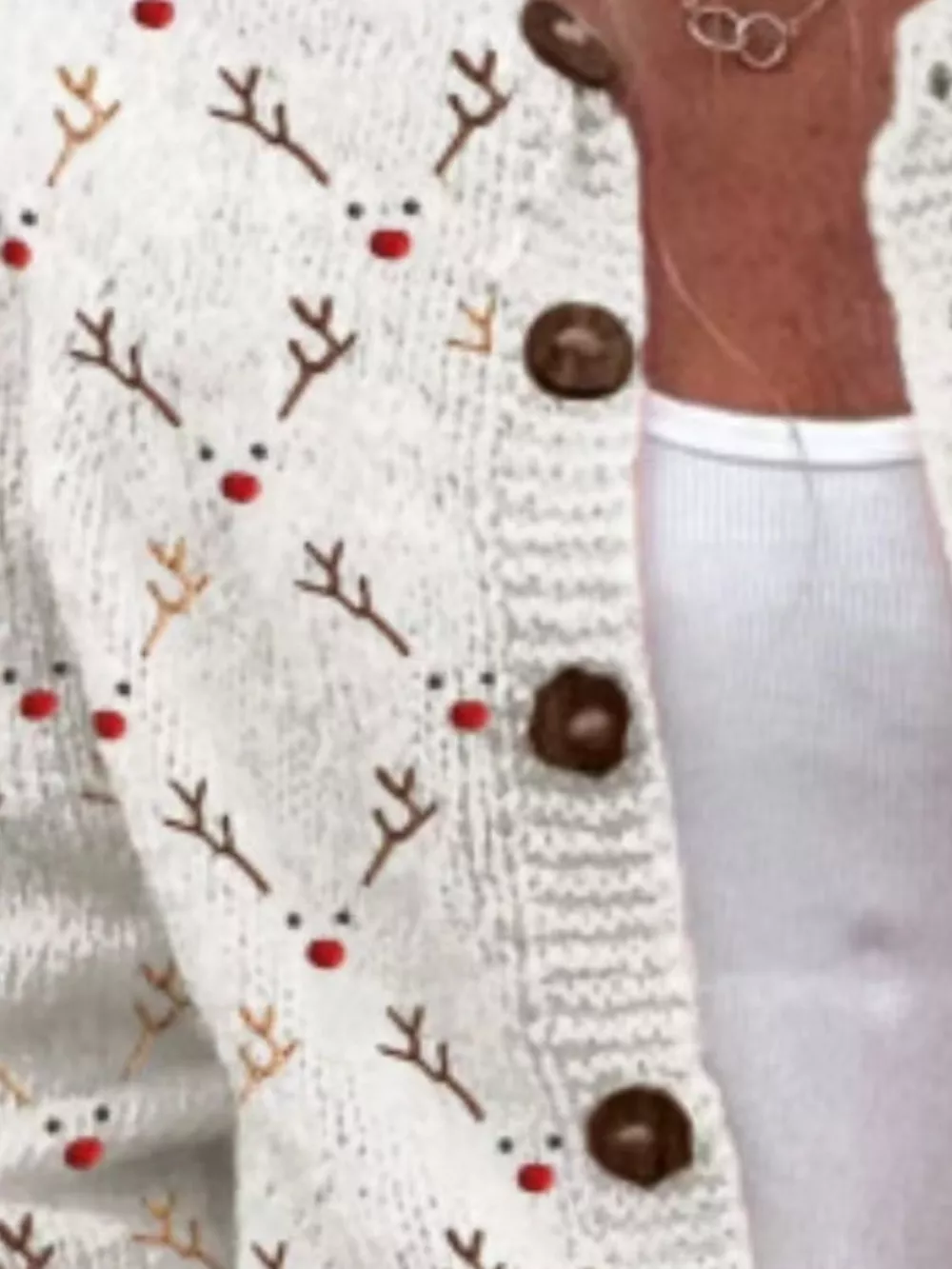 Full Size Festive Christmas Pattern Knit Cardigan with Button-Down Closure Plus Size, image 6
