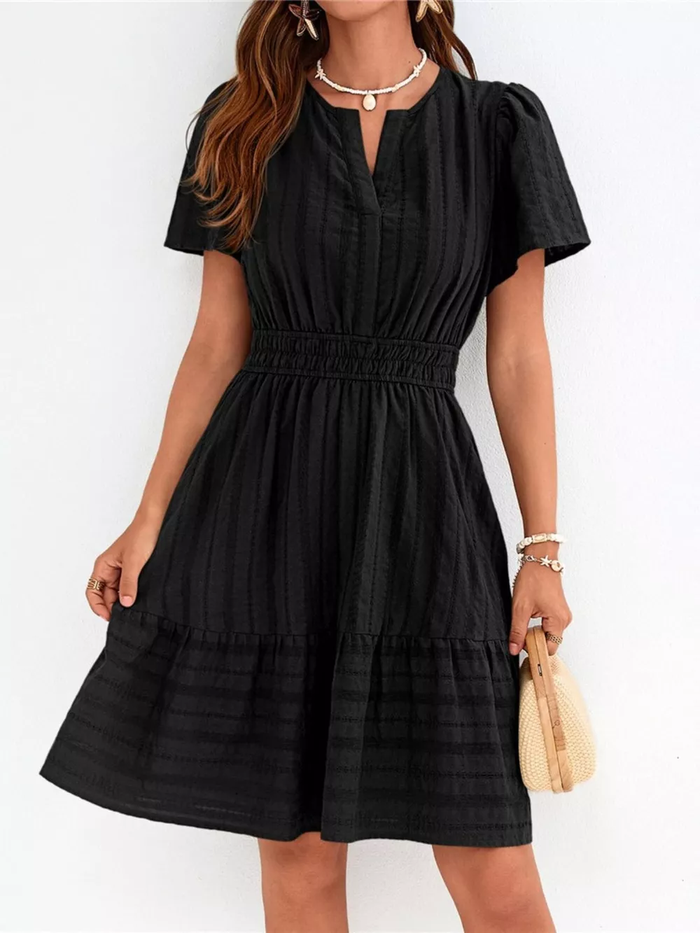 Short Sleeve Smocked Waist Tiered Dress, image 2