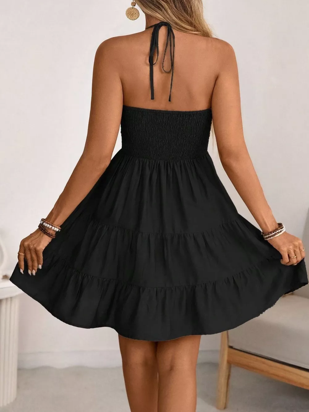 Smocked Halter Neck Tiered Dress, image 9