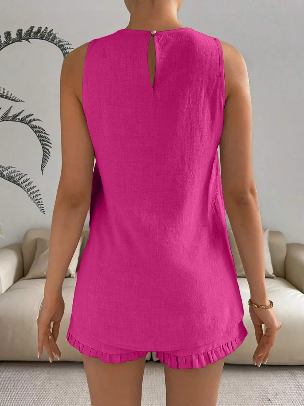 Lace Detail Round Neck Tank and Shorts Set, image 14