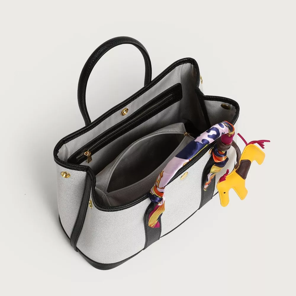 Canvas Handbag with Silk Scarf and Horse Charm, image 3