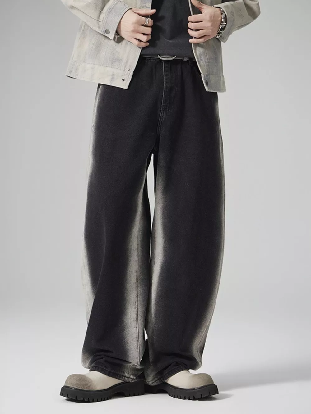 Men's Plus Size Washed Wide Leg Jeans