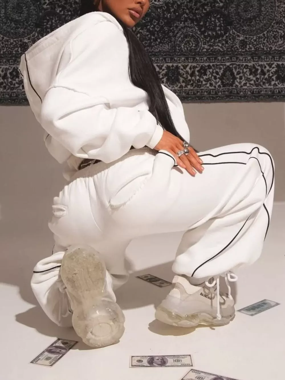 Cropped Zip-Up Hoodie and Wide-Leg Sweatpants Lounge Set, image 5