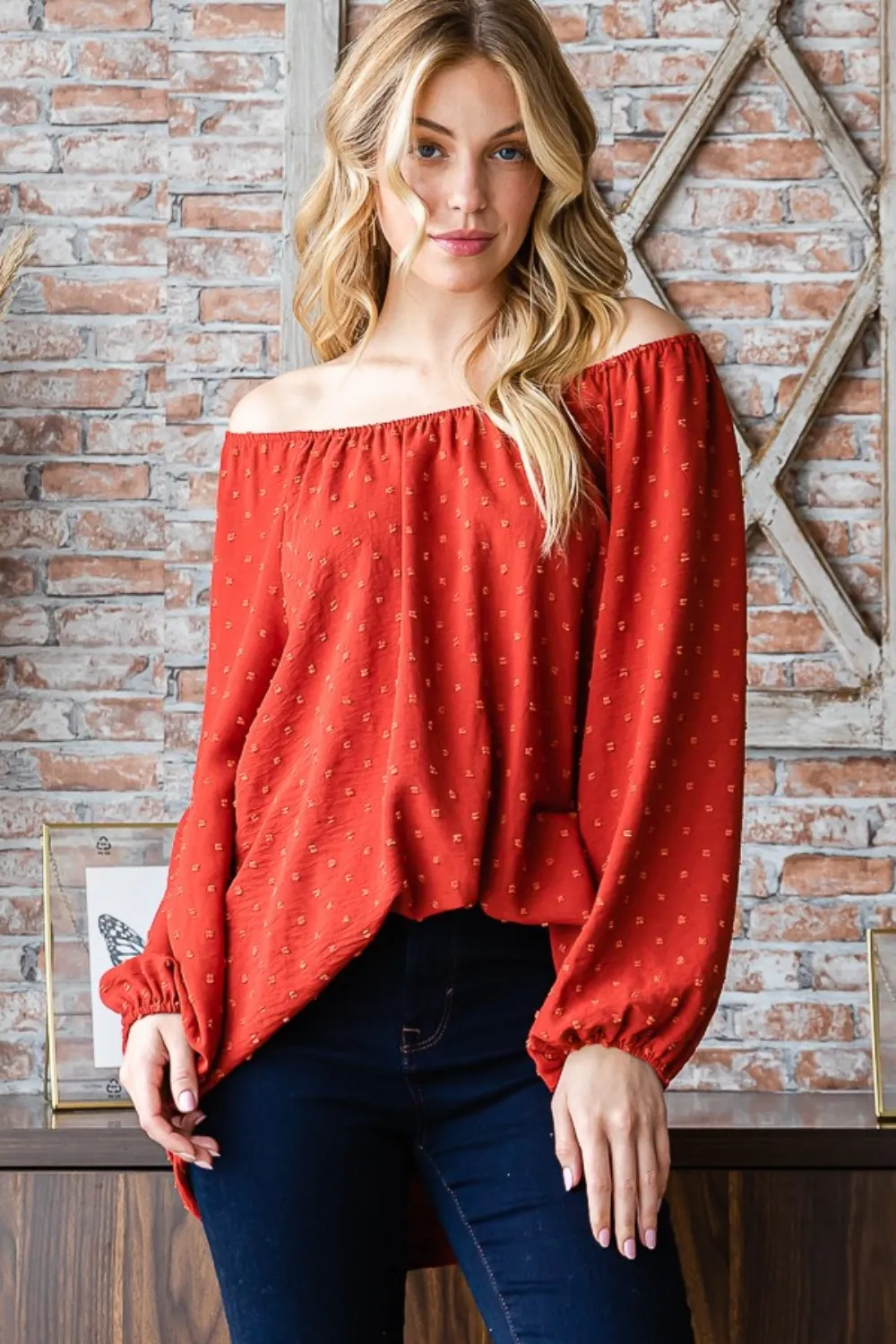 Full Size Swiss Dot Off Shoulder Top, image 5