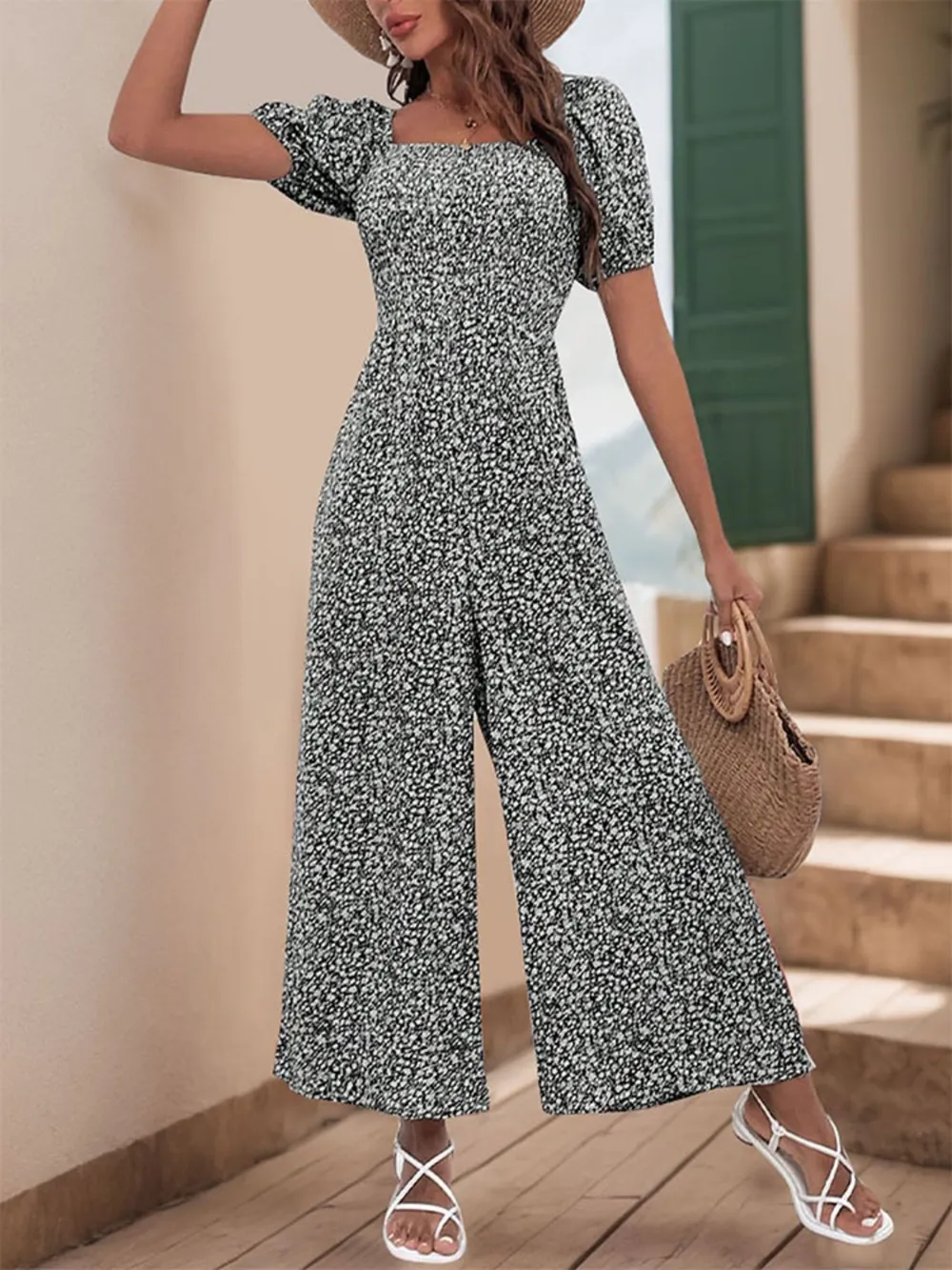 Printed Square Neck Puff Sleeve Jumpsuit, image 24
