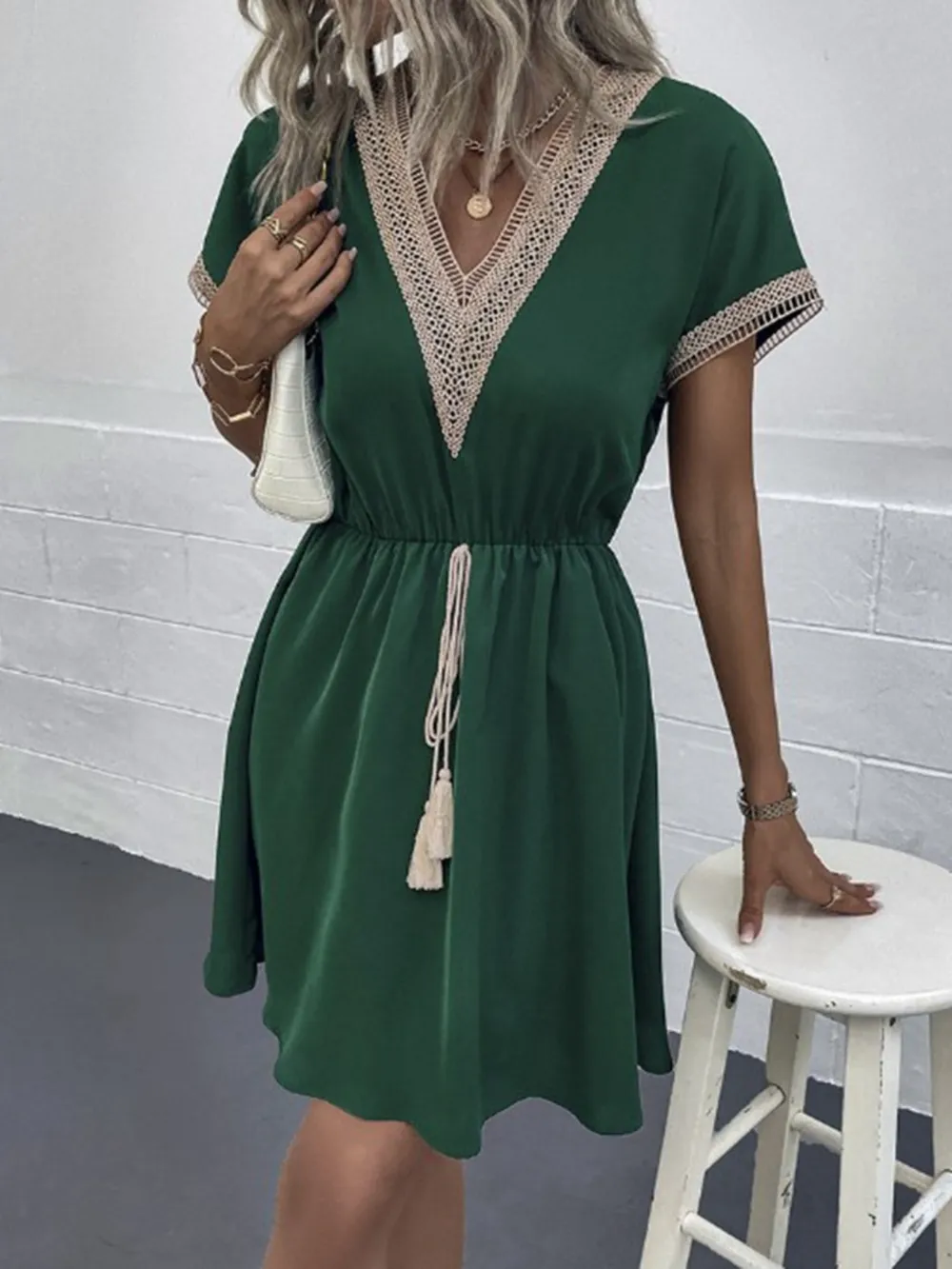 Full Size V-Neck Short Sleeve Dress Plus Size, image 15