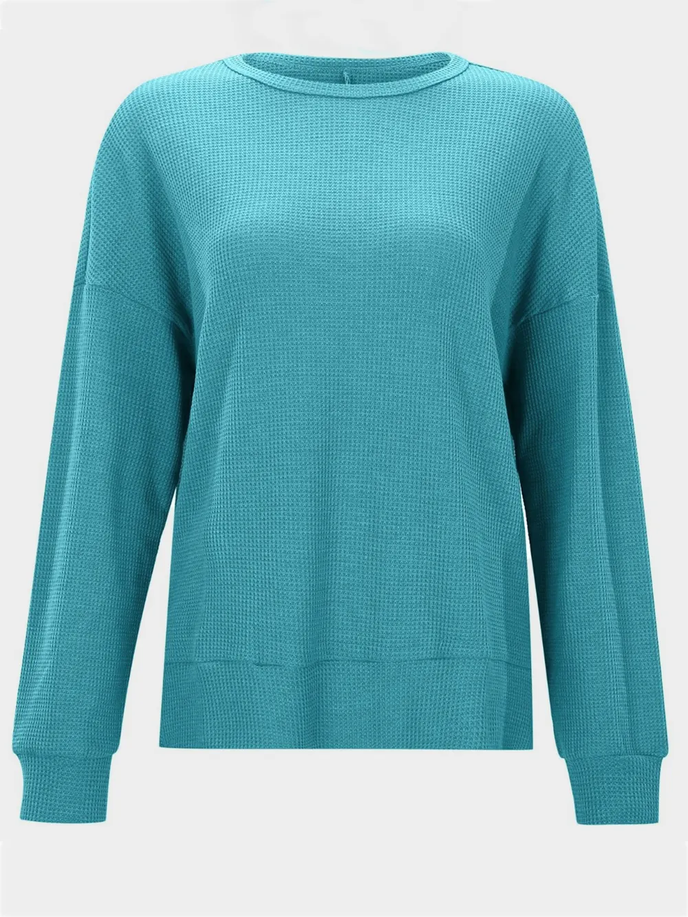 Side Slit Round Neck Long Sleeve T-Shirt, image 7