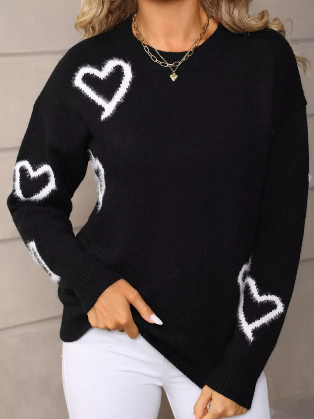 Valentine's Day Heart Print Crew Neck Sweater, image 7