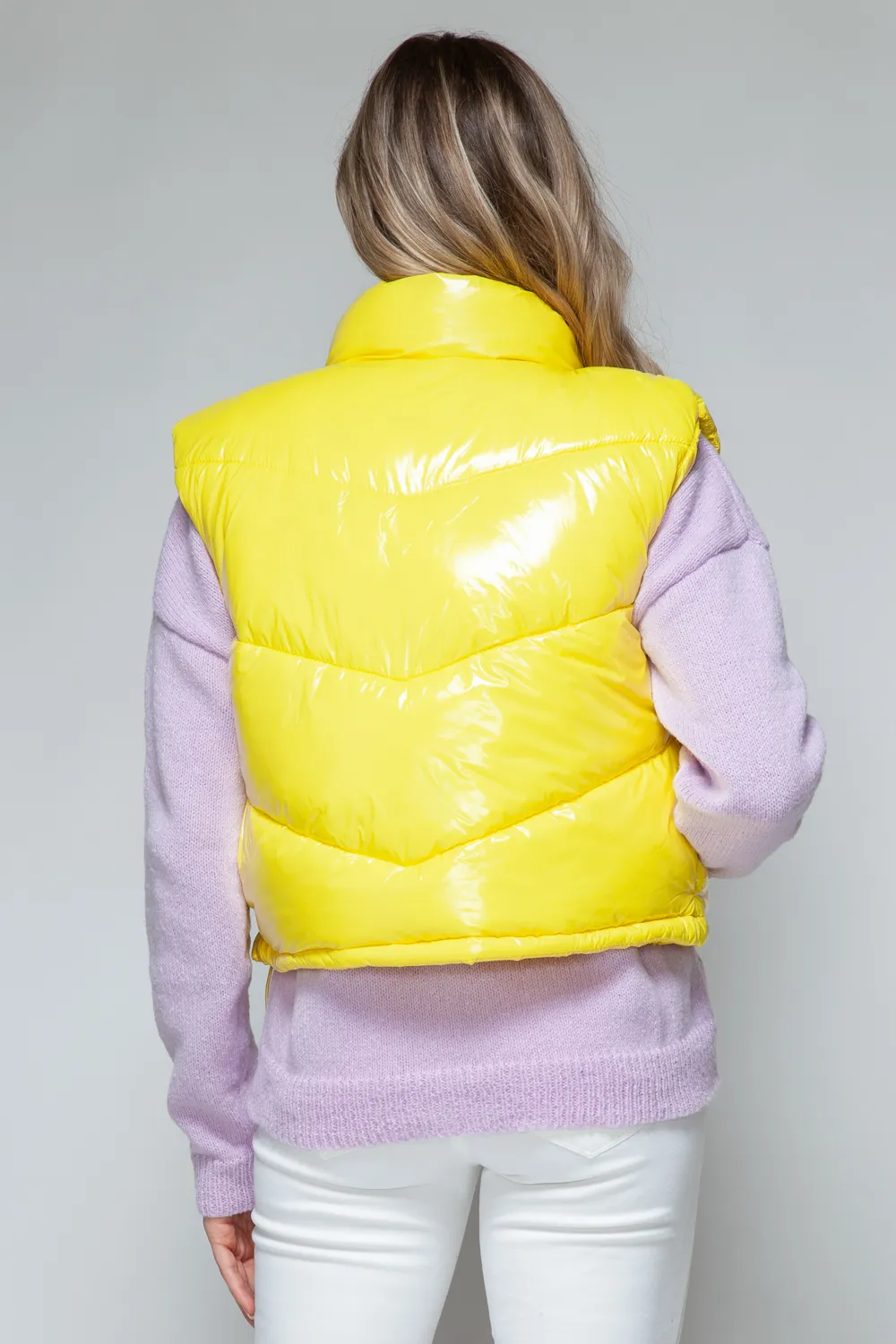 Zip Up Turtleneck Shiny Quilted Vest, image 4