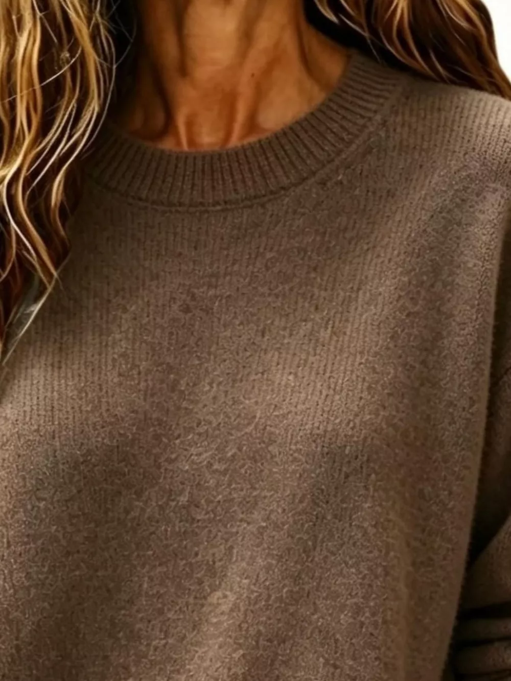 Full Size Round Neck Dropped Shoulder Sweater Plus Size, image 11