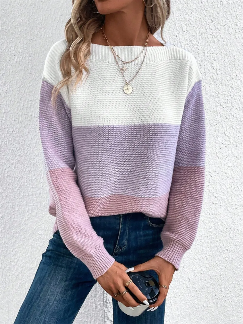 Color Block Drop Shoulder Long Sleeve Sweater, image 11