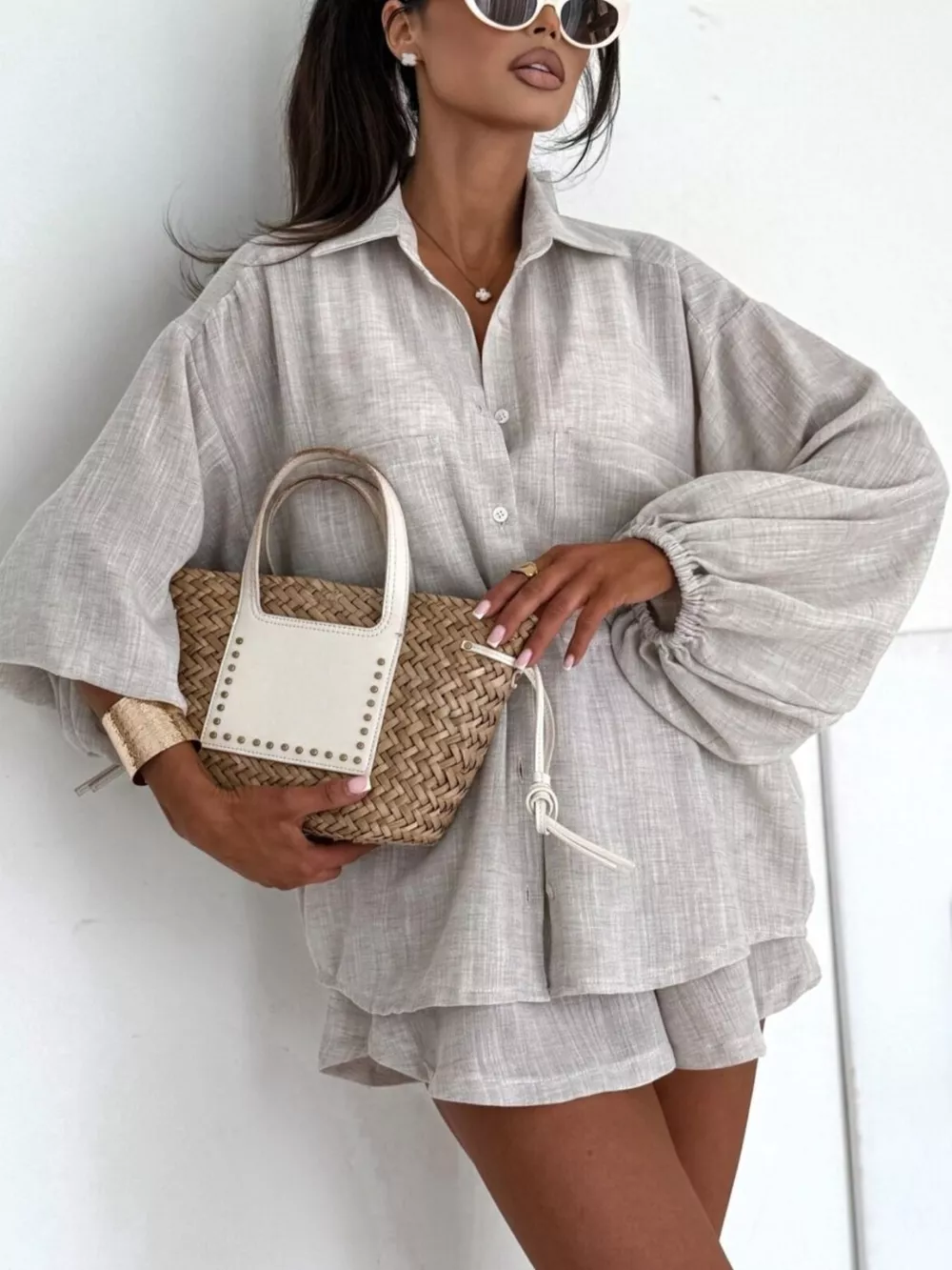 Long Sleeve Shirt and High-Waisted Shorts Set, image 8