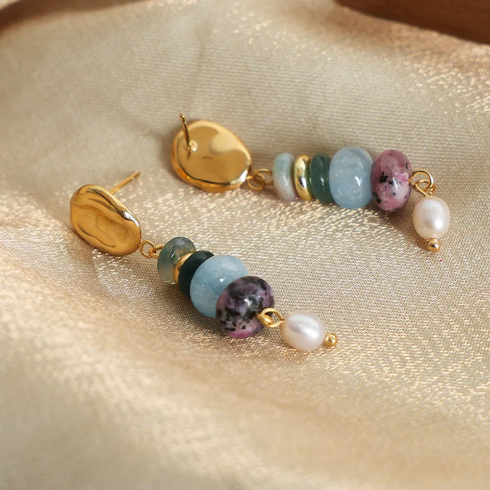 Natural Stone Freshwater Pearl Dangle Earrings, image 8