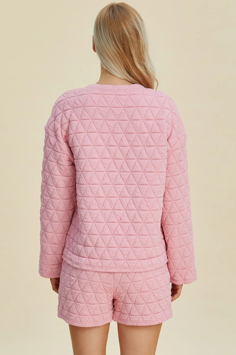Full Size Texture Round Neck Long Sleeve Top and Shorts Set, image 8
