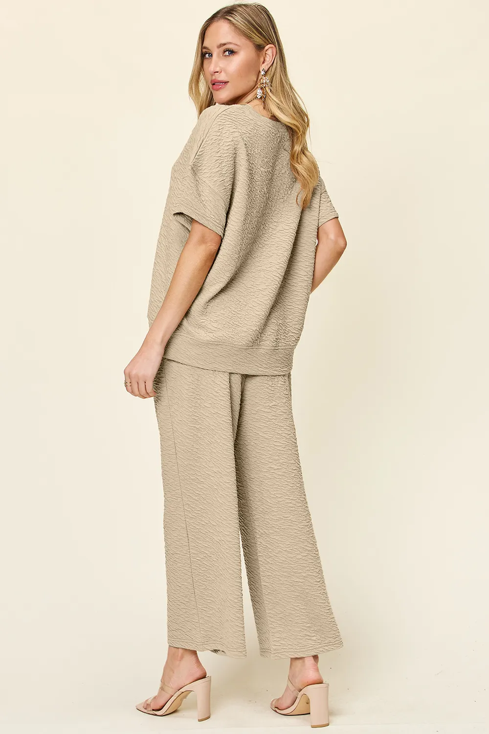 Full Size Texture Short Sleeve Top and Pants Set, image 10