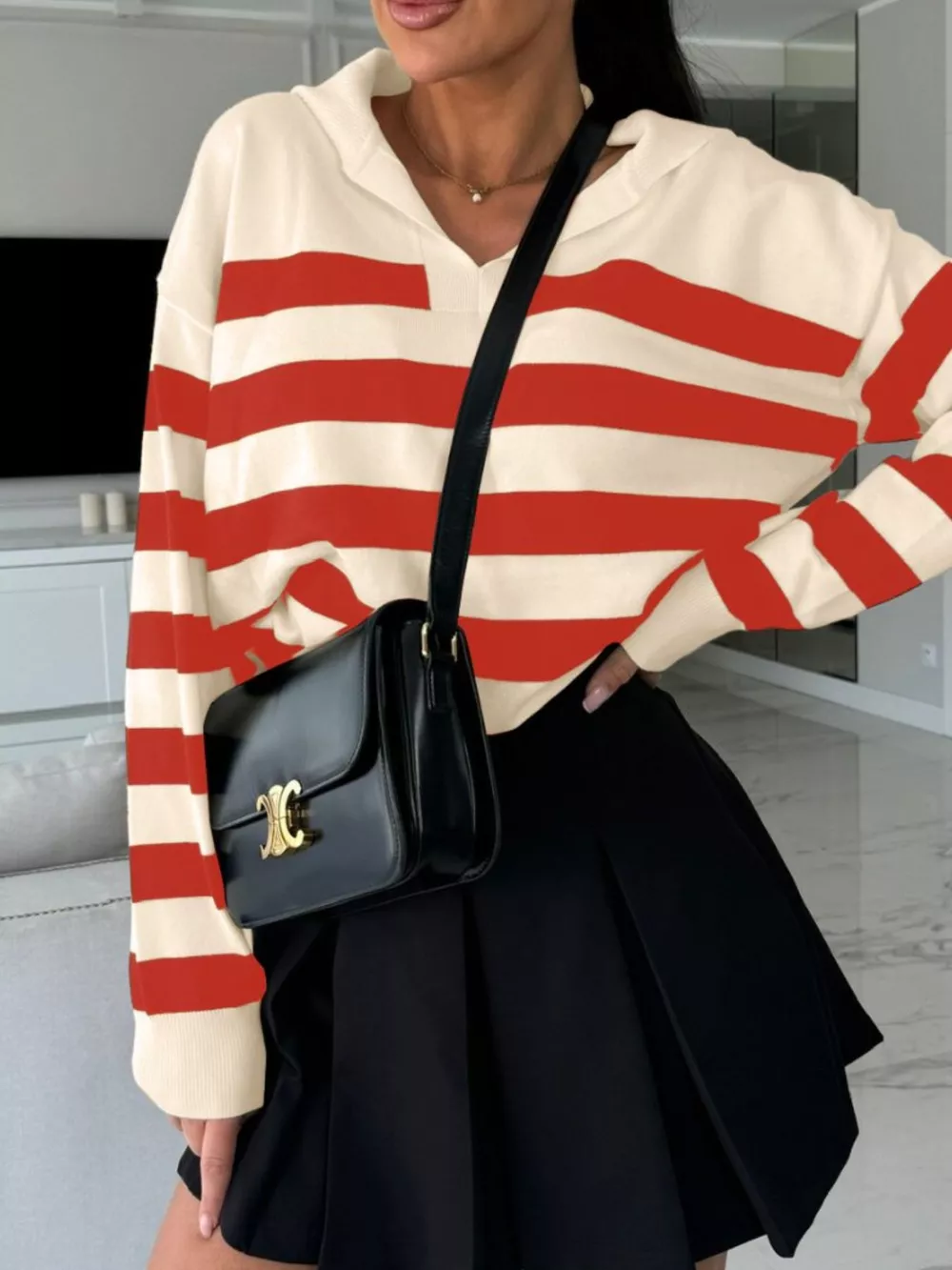 Striped Dropped Shoulder Knit Top, image 11