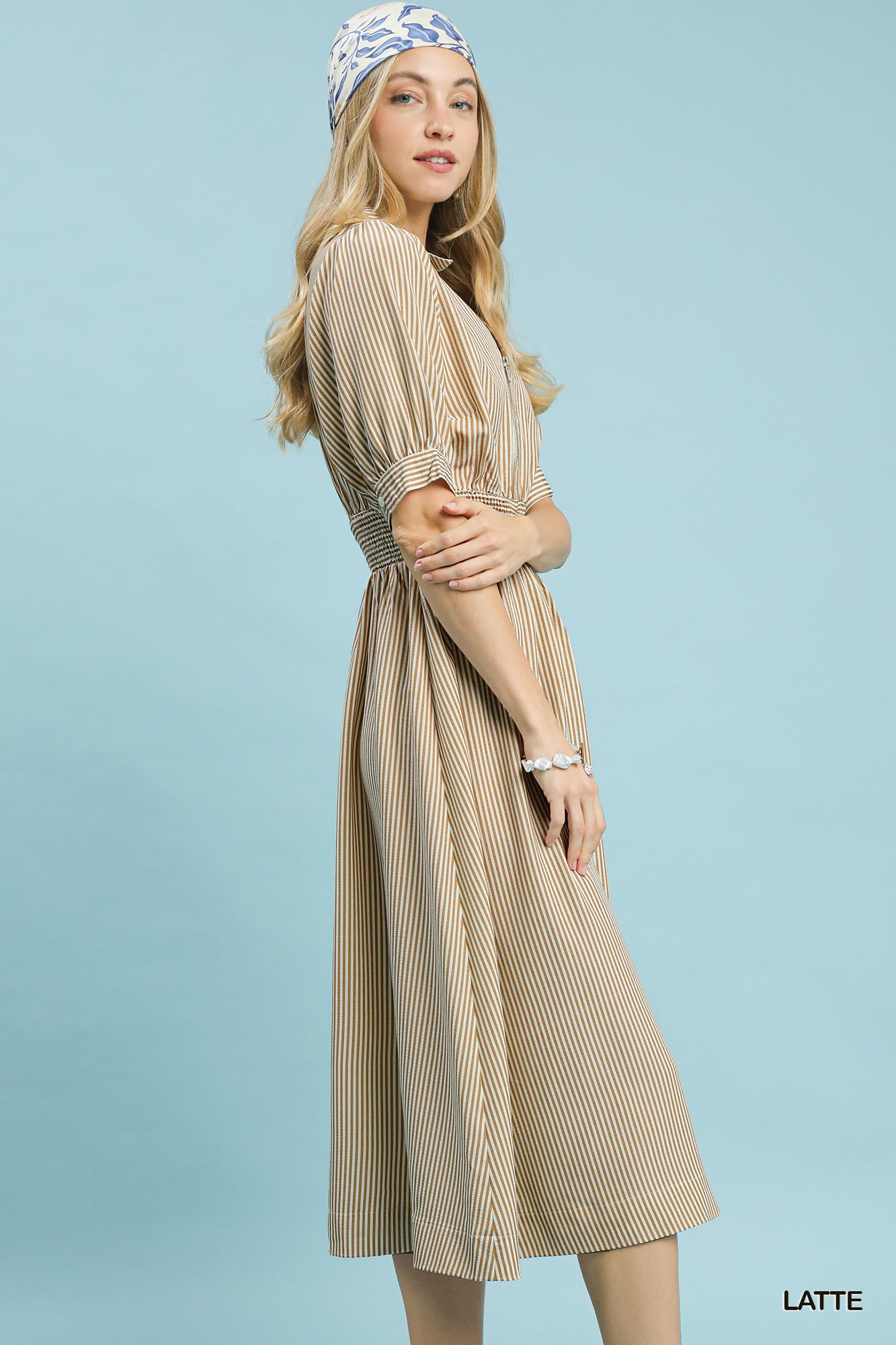 Striped Midi Dress with Front Zipper, image 2