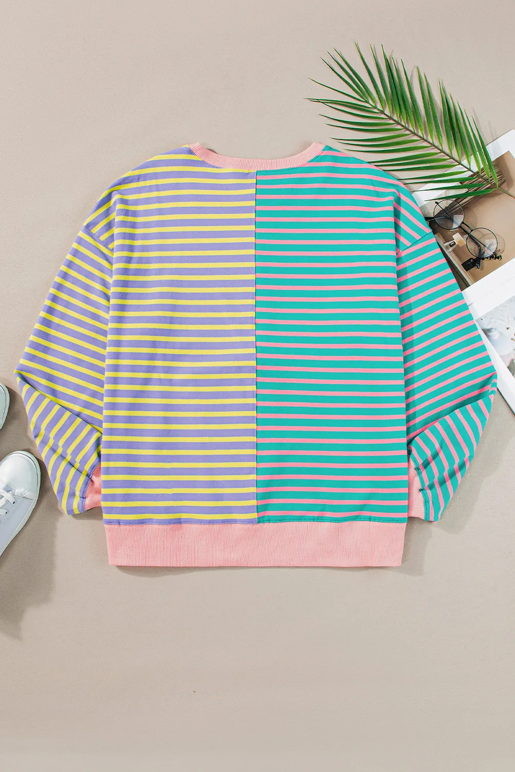 Contrast Stripes Round Neck Long Sleeve Sweatshirt, image 9