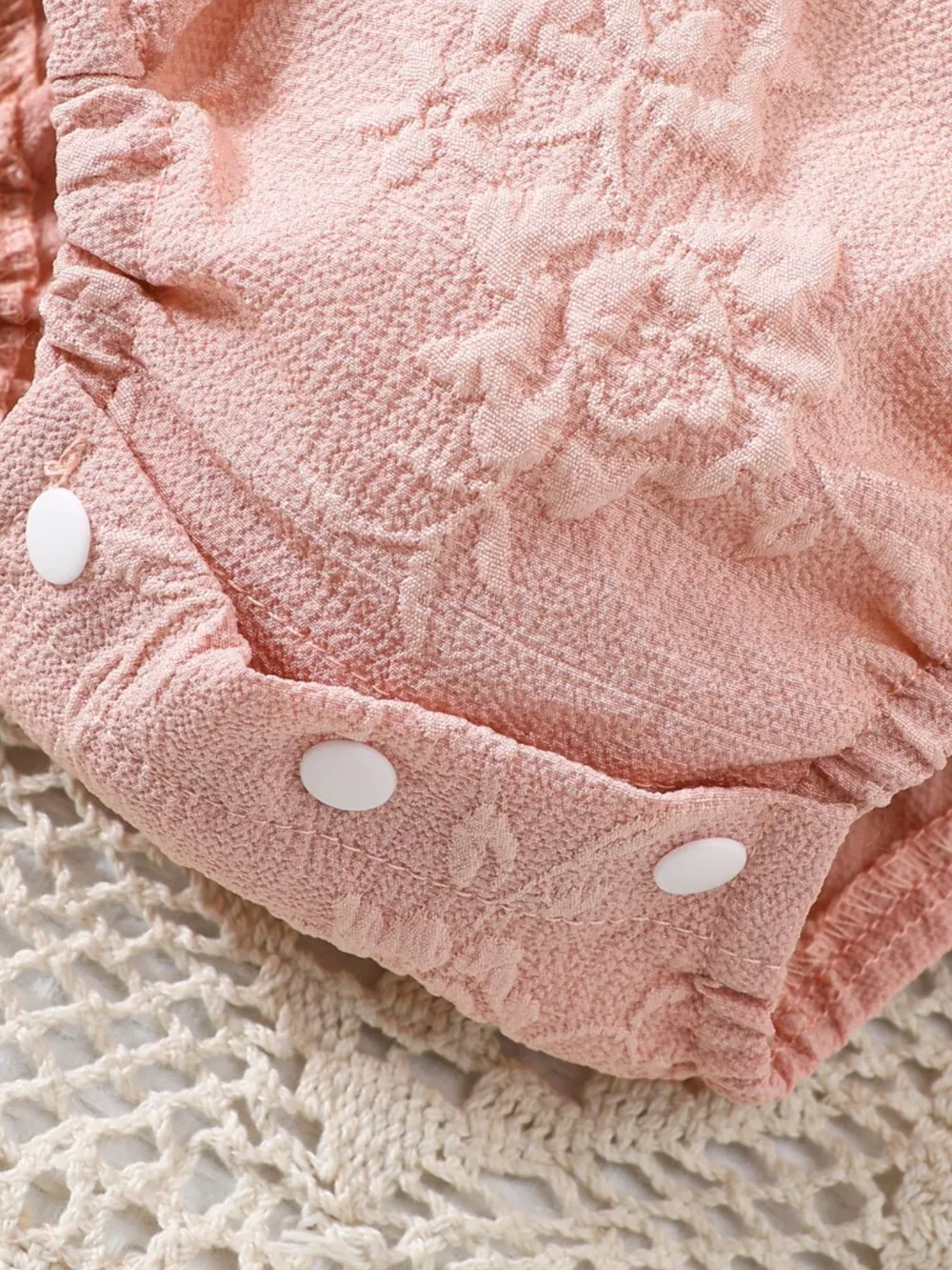 Children's Floral Embossed Ruffle Trim Baby One-Piece with Headband, image 5