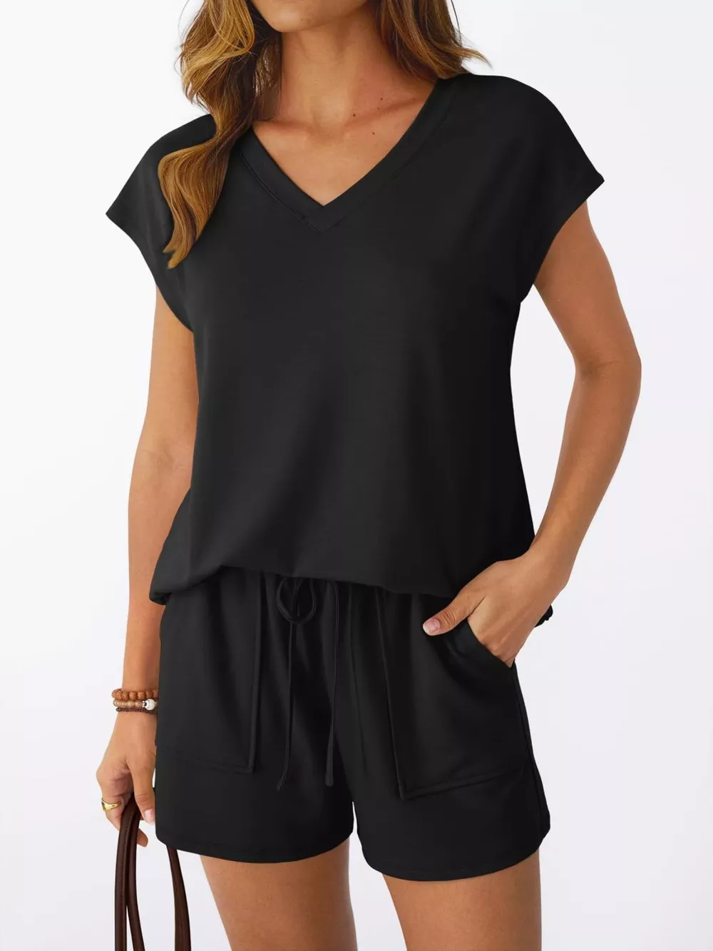 Casual V-Neck T-Shirt and Shorts Set, image 7