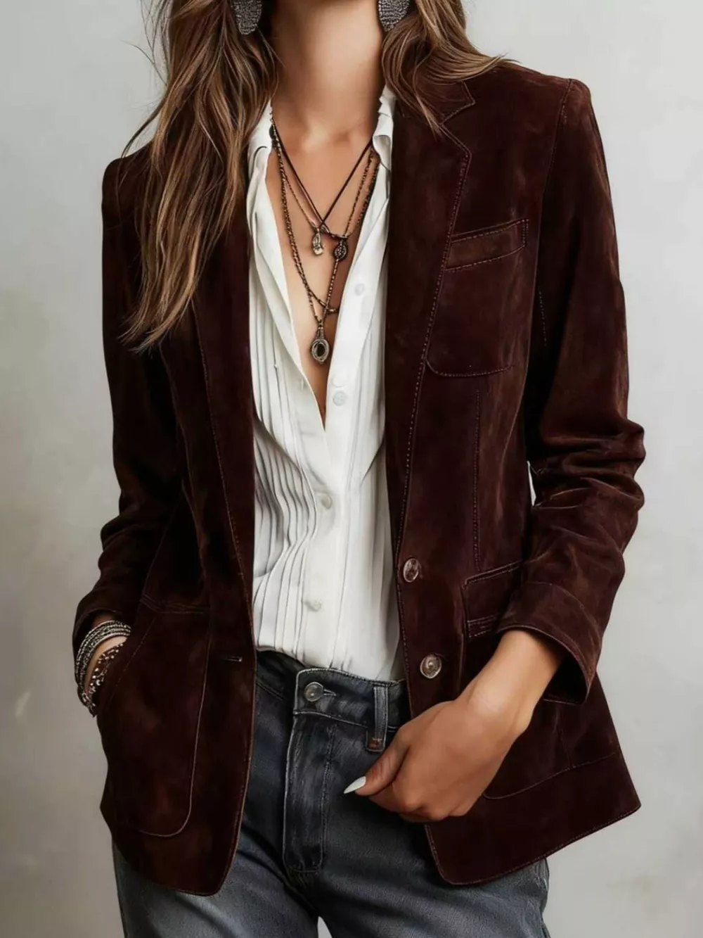 Full Size Lapel Collar Button Up Blazer Plus Size, image 2