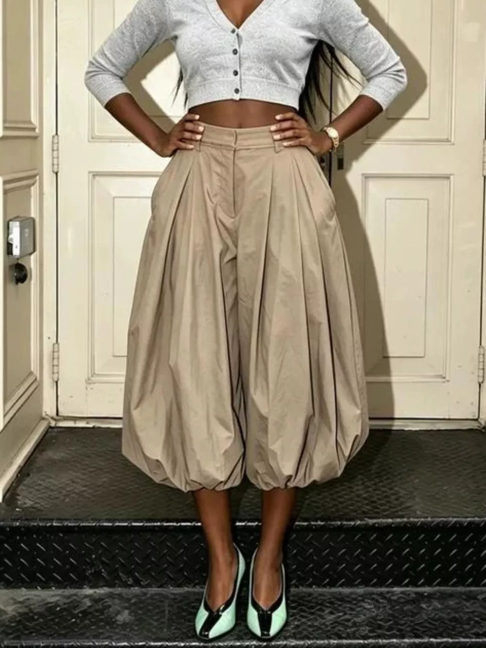 High-Waisted Ruched Balloon Pants, image 2