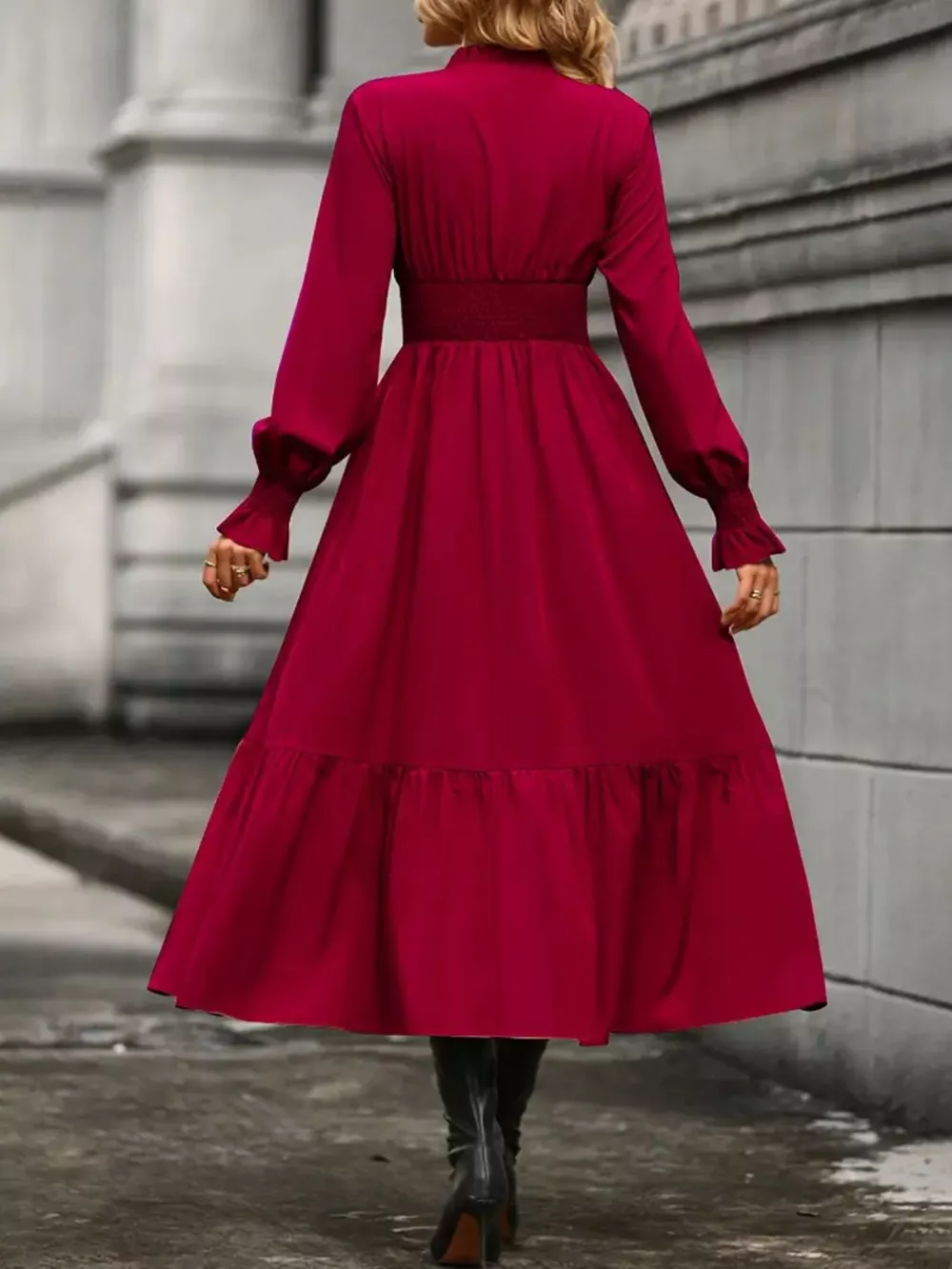 Surplice Long Sleeve Tiered Midi Dress, image 13