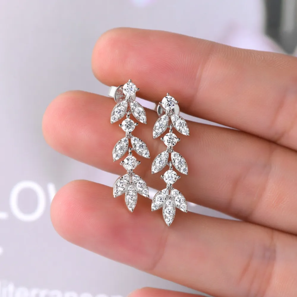 925 Sterling Silver Moissanite Leaf Earrings, image 3