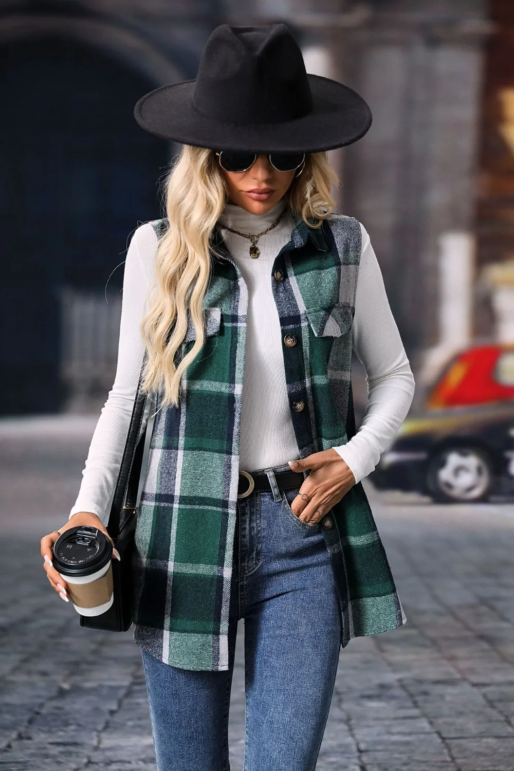 Plaid Button Up Vest Coat, image 10