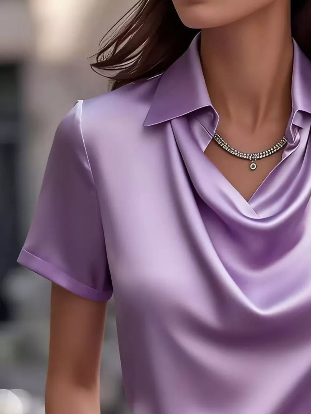 Full Size Cowl Neck Short Sleeve Satin Blouse Plus Size, image 20