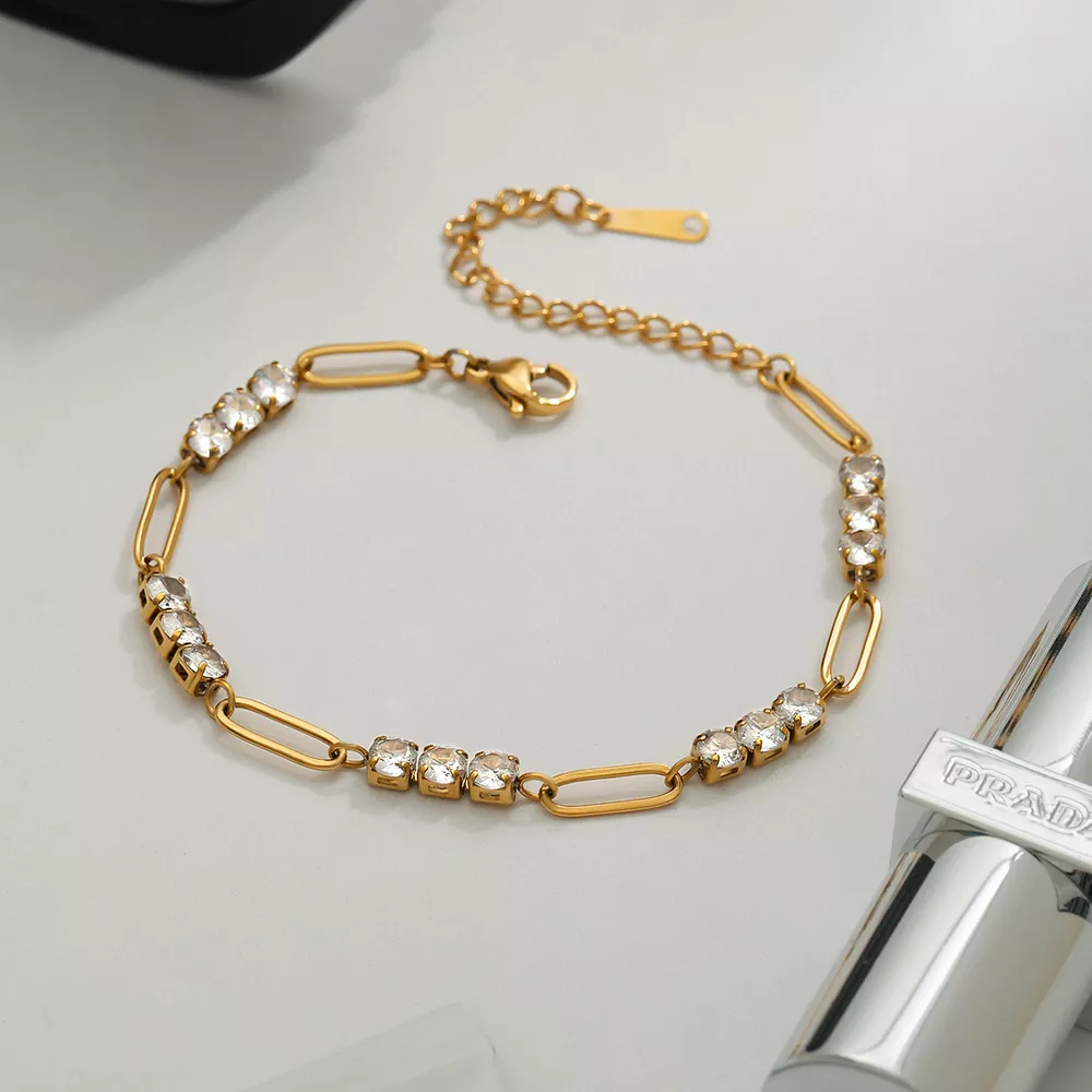 18K Gold-Plated Stainless Steel Rhinestone Chain Bracelet, image 7