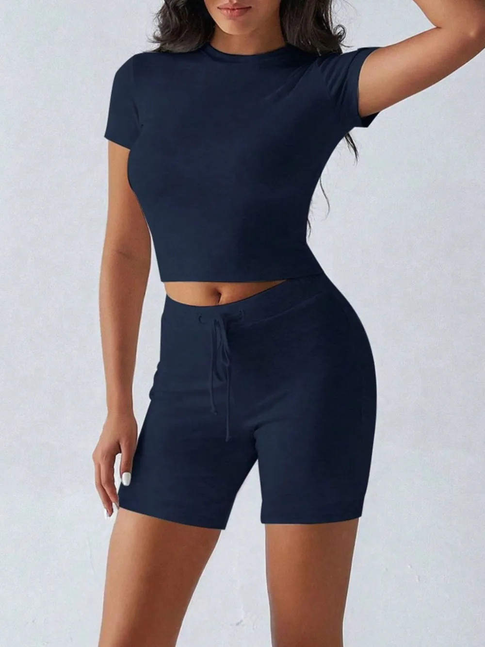 Round Neck Short Sleeve Top and Shorts Set, image 11