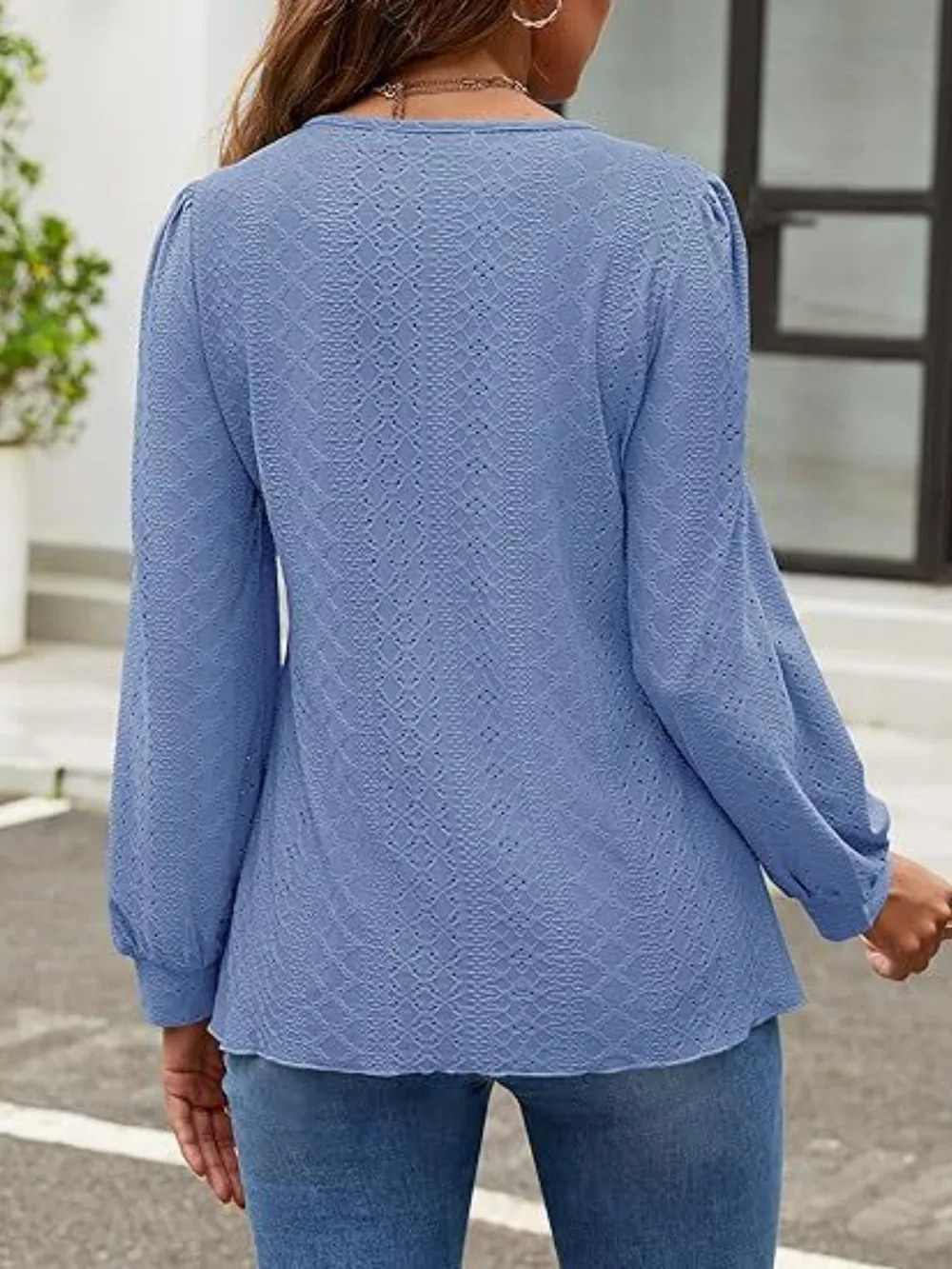 Eyelet Round Neck Long Sleeve Top, image 12