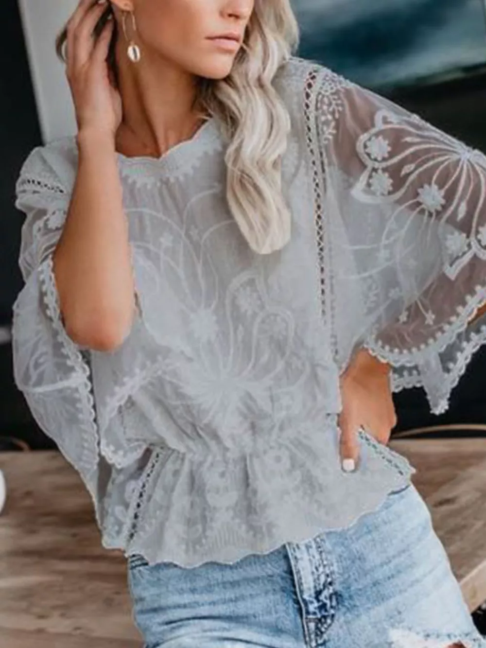 Lace Sheer Sleeve Blouse, image 4
