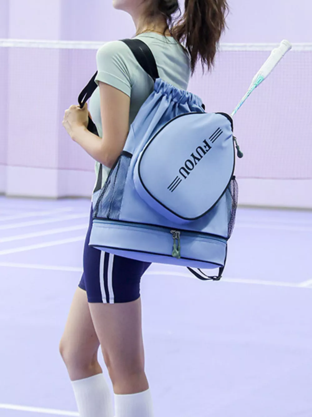 Sporty Racket Drawstring Backpack Bag, image 4