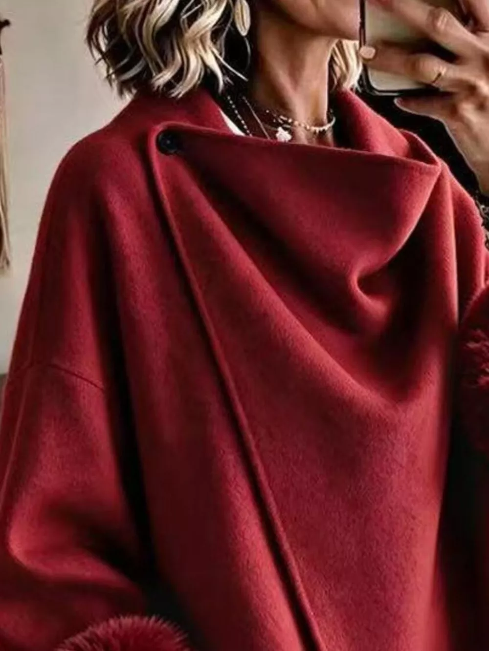 Full Size Elegant Asymmetric Faux Fur Cuff Outerwear Plus Size, image 17