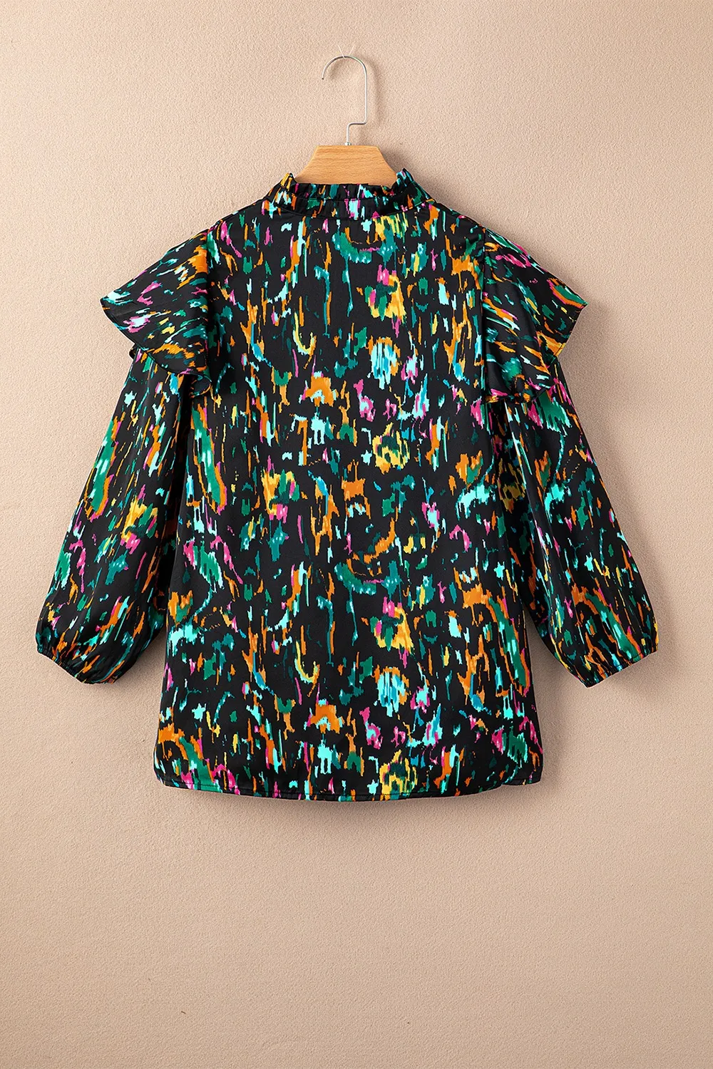 Abstract Print 3/4 Sleeve Ruffle Blouse, image 11