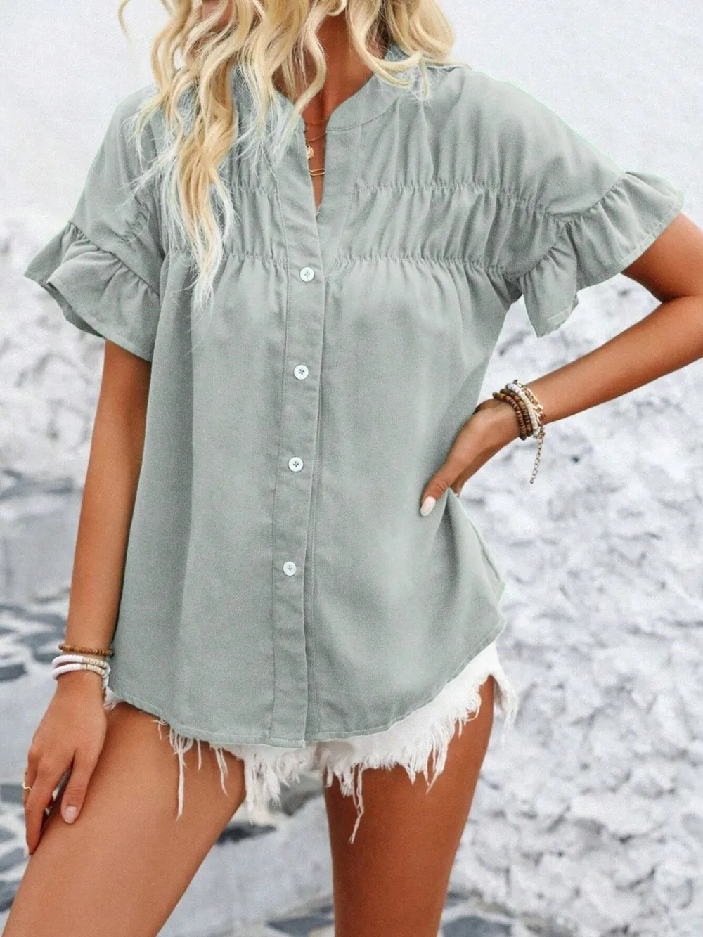 Button Down Ruffled Short Sleeve Shirt, image 18