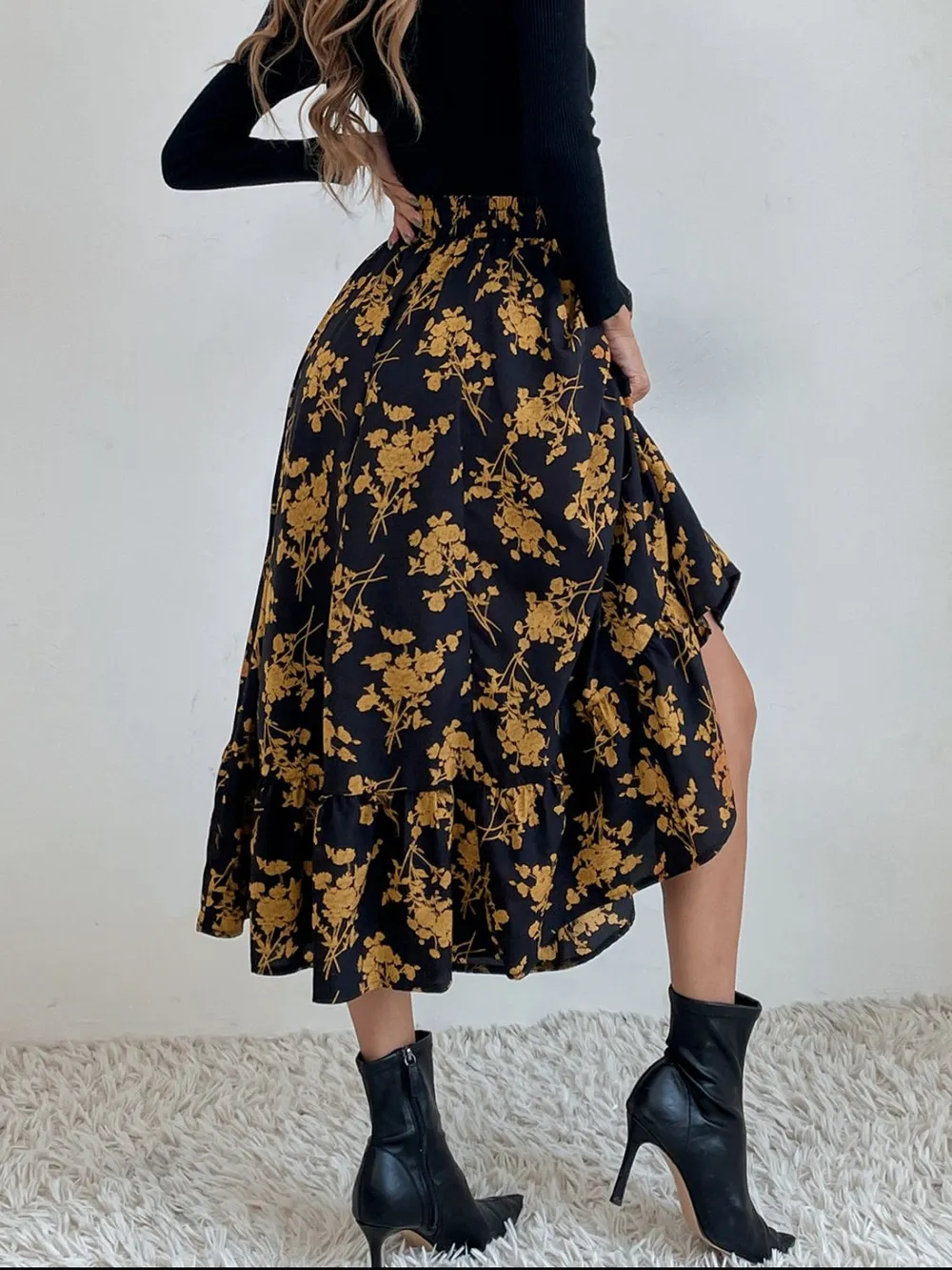 Printed Elastic Waist Midi Skirt, image 14