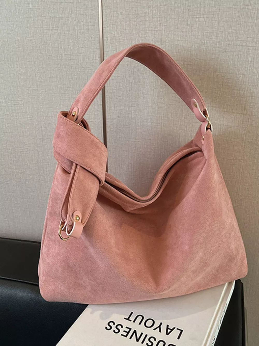 Suede Hobo Shoulder Bag, image 2