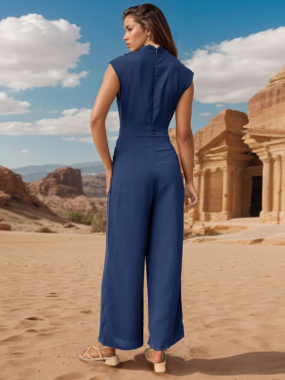 Ruched Mock Neck Sleeveless Jumpsuit, image 6