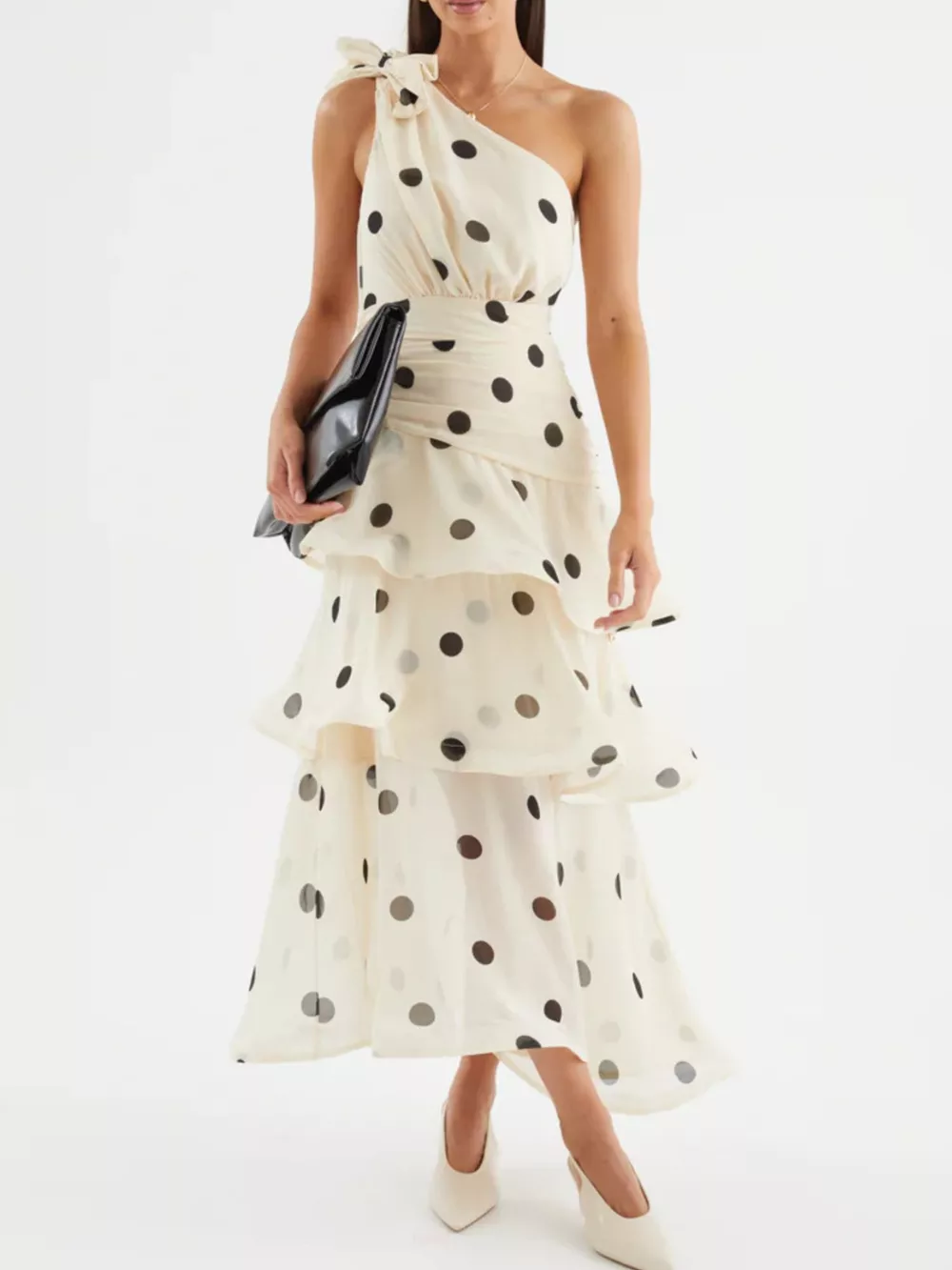 Polka Dot One-Shoulder Ruffle Dress, image 11