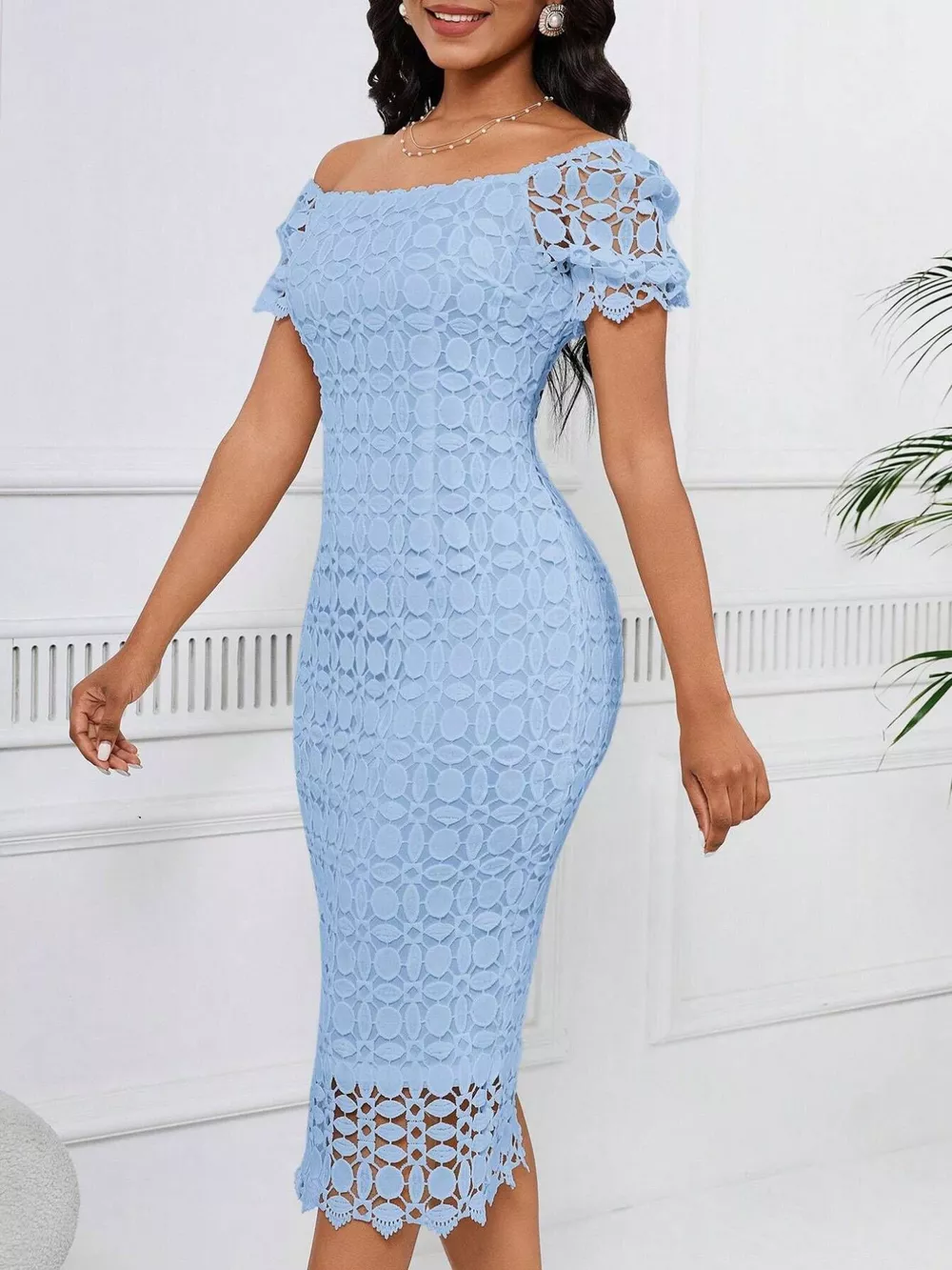 Lace Short Sleeve Midi Dress, image 7
