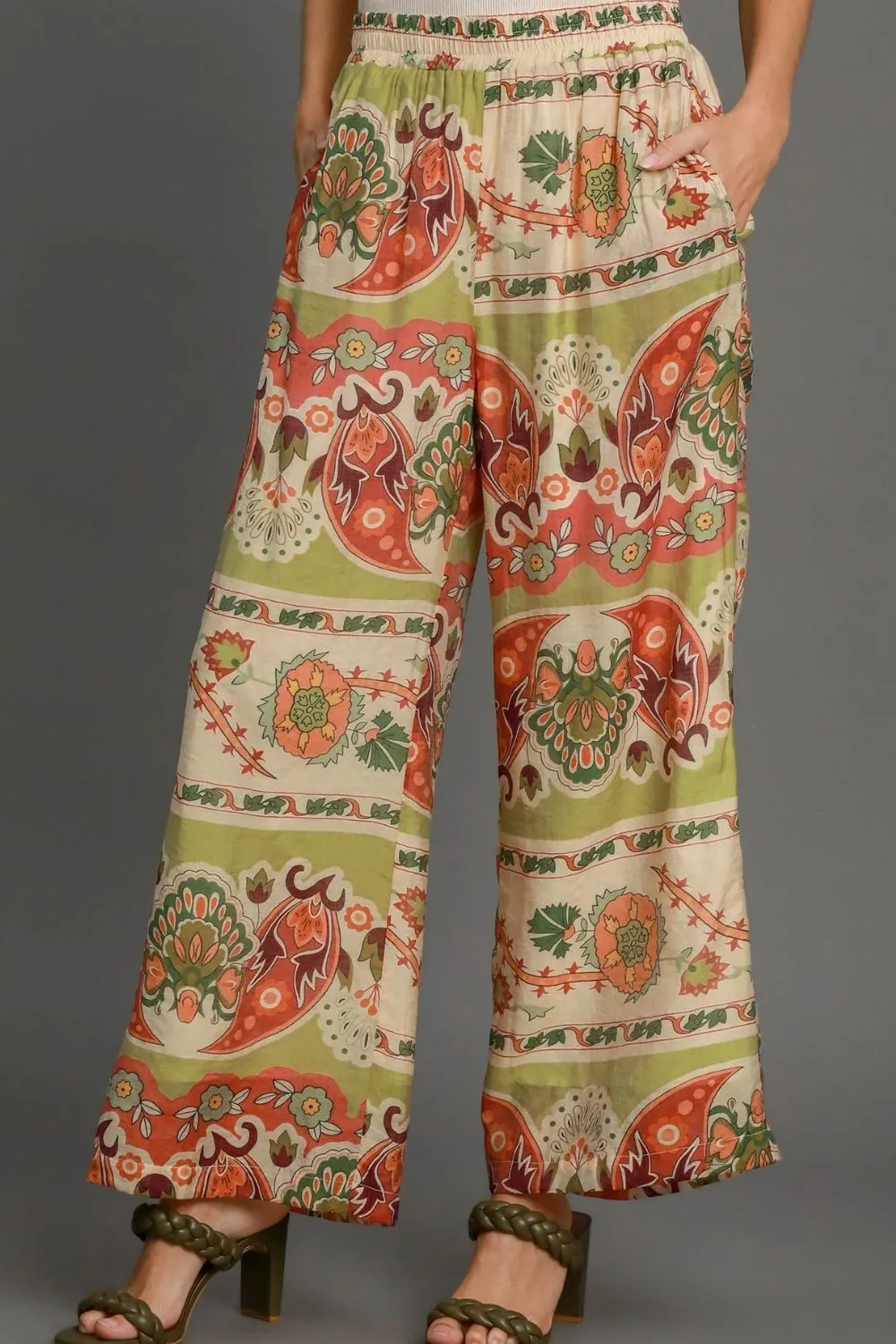 Full Size Wide Leg Border Print Pants Plus Size