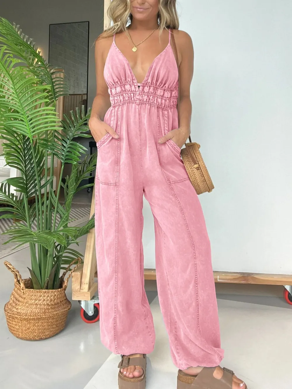 Full Size Wide Leg Spaghetti Strap Jumpsuit Plus Size, image 6