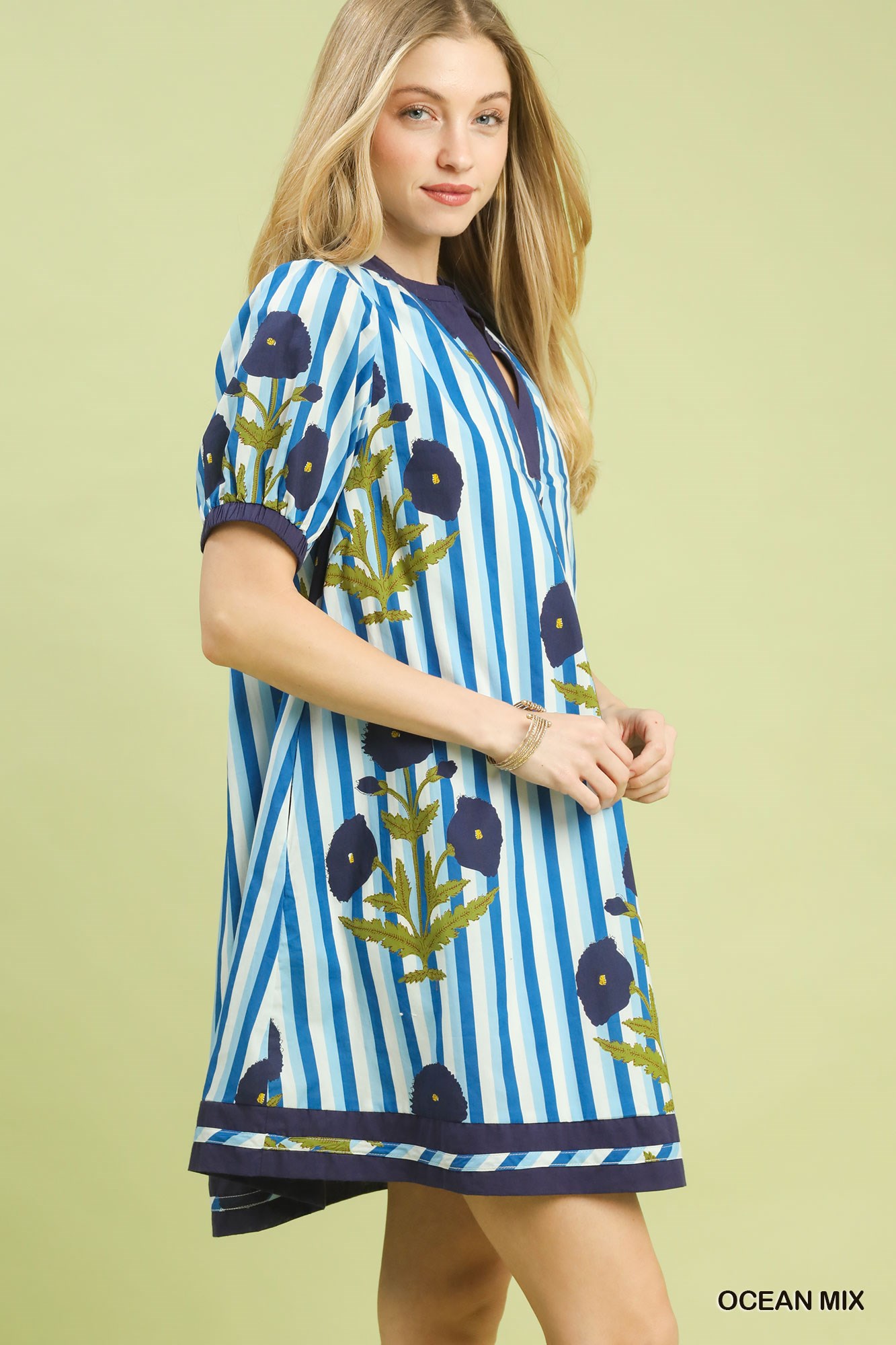 Mix Floral Stripe Contrast Dress, image 2
