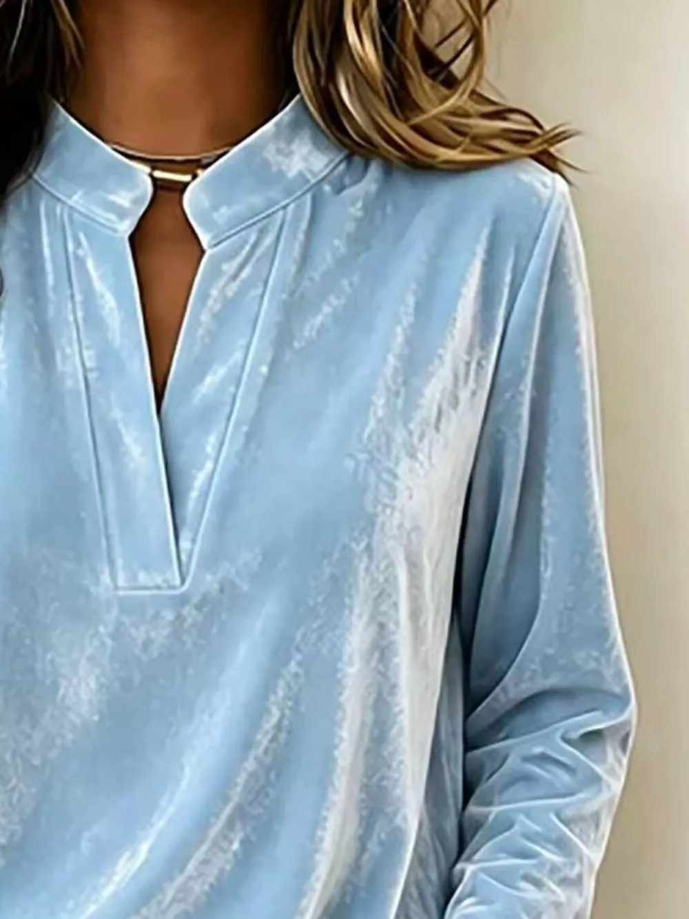 Full Size Velvet Notched Long Sleeve Blouse Plus Size, image 3